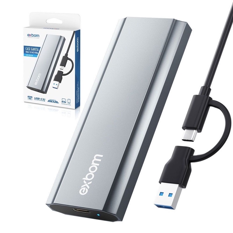 Case gaveta 3.1 para SSD NGFF/NVME conector duplo Tipo C IOS iphone e Android Celular PC Notebook Exbom Original