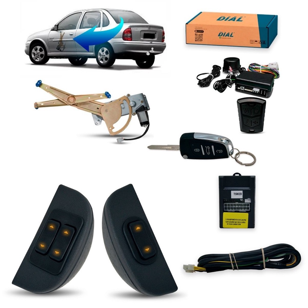Kit Vidro Eletrico + Alarme c/Canivete Classic 4P Diant (96/16) Acabamento Celta