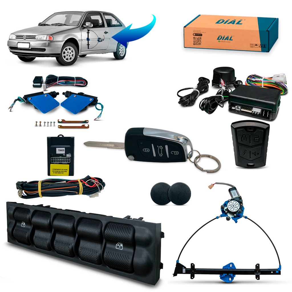 Kit Vidro Eletrico + Trava + Alarme c/Canivete Gol 2 Portas G2 Special (01/05) Inteligente