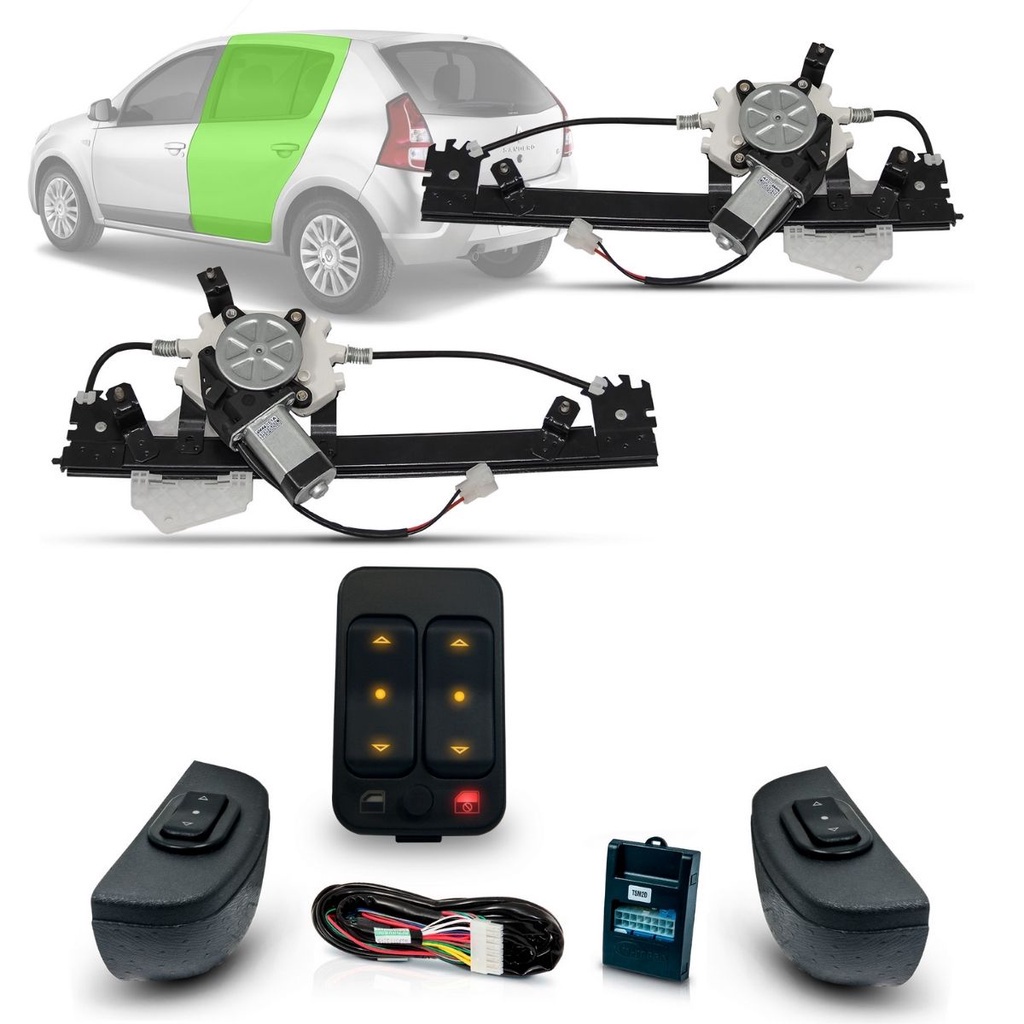 Kit De Vidro Eletrico Sandero Antigo (08/13) Traseiro Botão Alternativo Inteligente