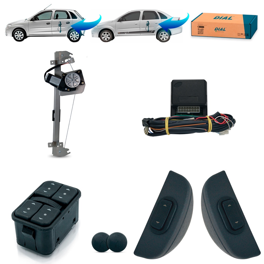 Kit de Vidro Elétrico Novo Corsa (Joy, Hatch..) Traseiro Inteligente (2003 à 2012)