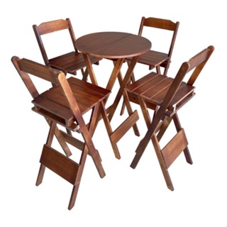 Conjunto Mesa Alta Bar Bistrô Preta 4 Bancos Pinus Botequim