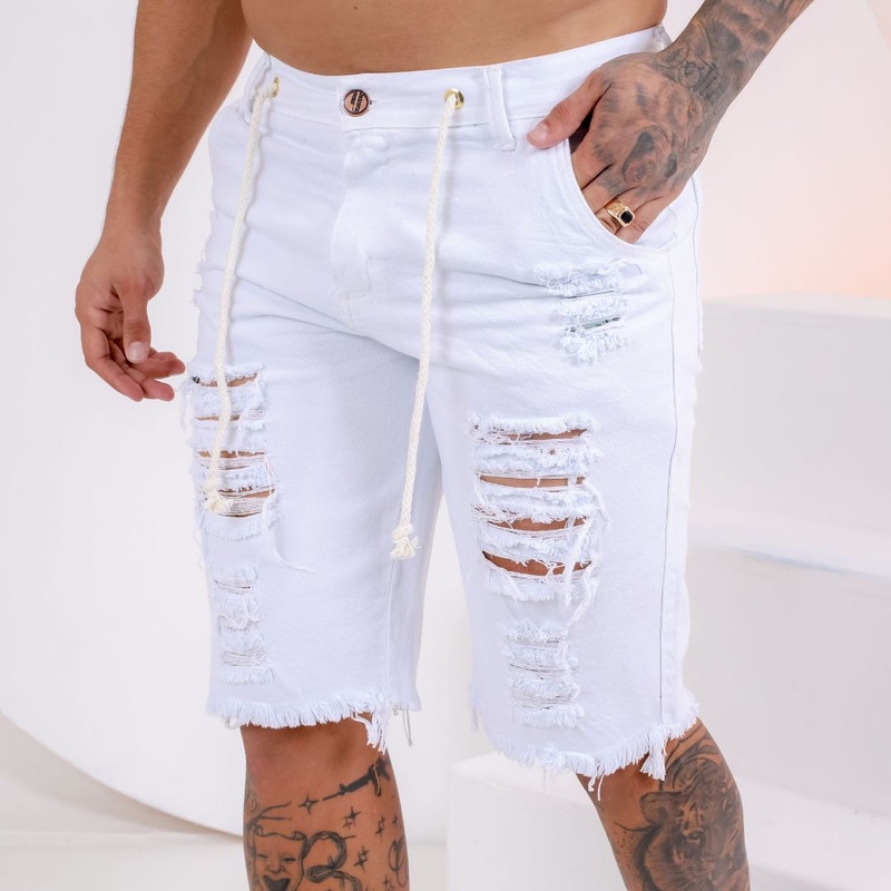 Bermuda Masculina Jeans Cor Branca, Artistic Fashion
