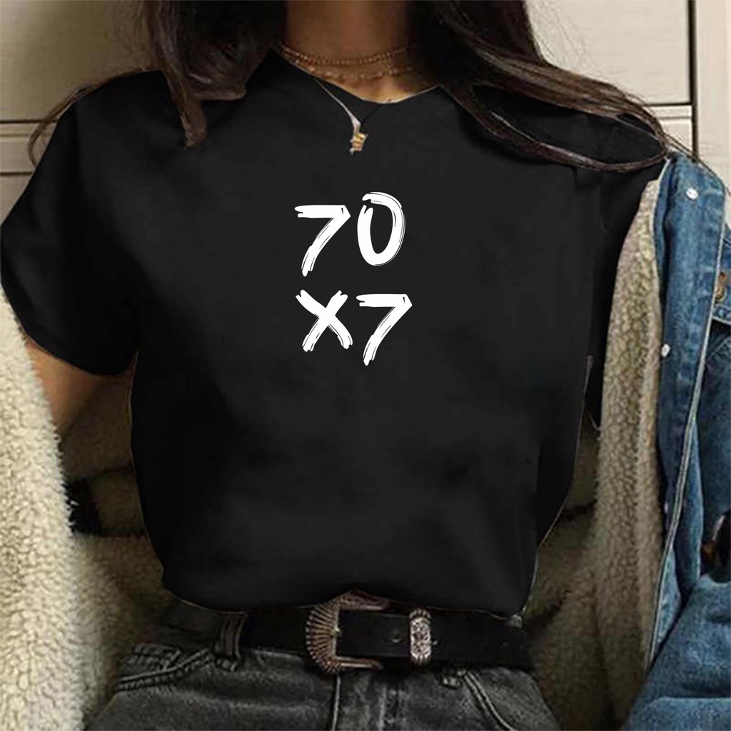 Camiseta feminina de algodao preta Perdoar 70x7 | Shopee Brasil