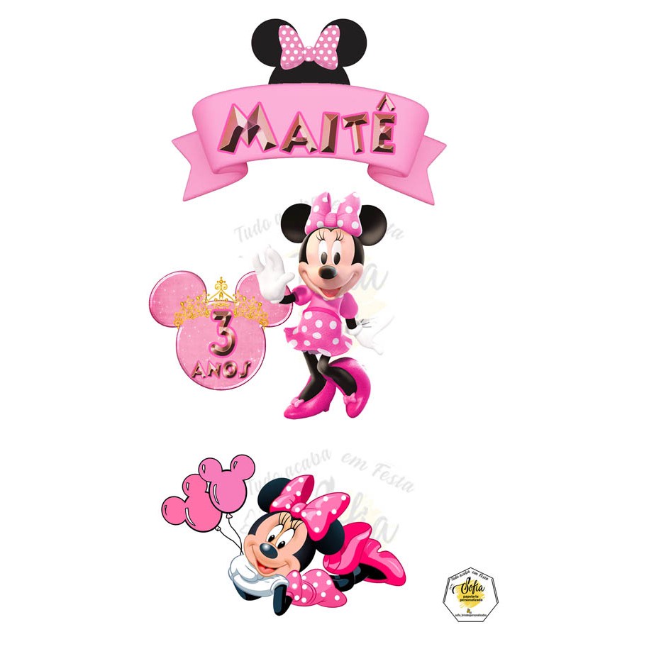 Topo de bolo MINNIE ROSA topper personalizado | Shopee Brasil