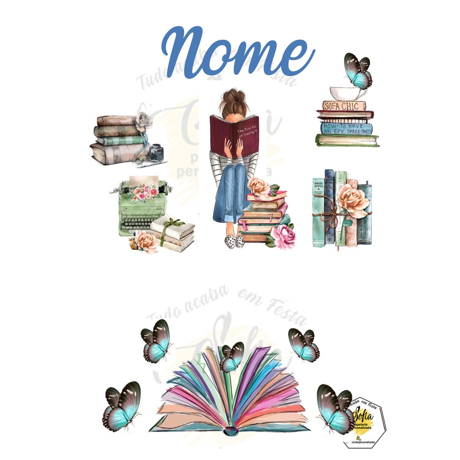 Topo de bolo tema LIVROS /livro/leitura topper personalizado | Shopee ...