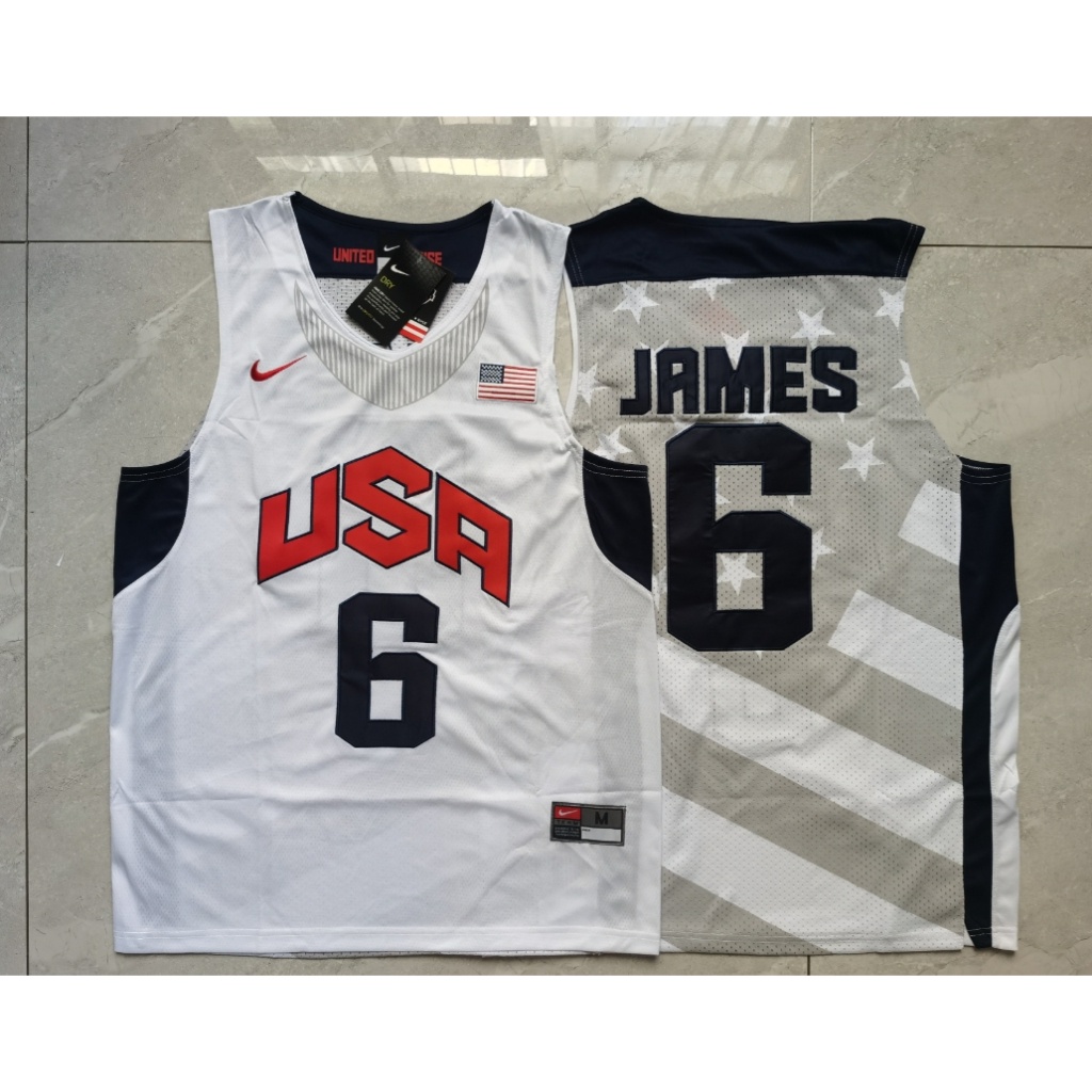 camisa nba # 6 James team USA Branca E Azul De Basquete
