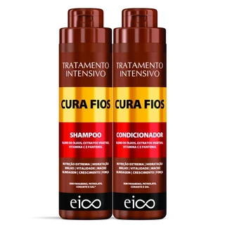 Eico Tratamento Cura Fios Shampoo 800ml Condicionador Leave-in Sem Sal 750ml Crescimento Força