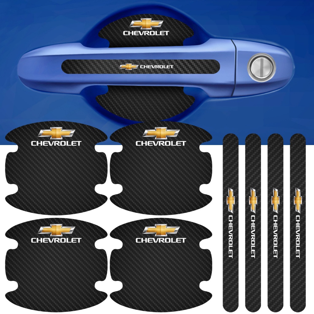 Kit 8 Peças Adesivo Protetor Maçaneta de Porta Chevrolet Fibra de Carbono Carro Anti Arranhões