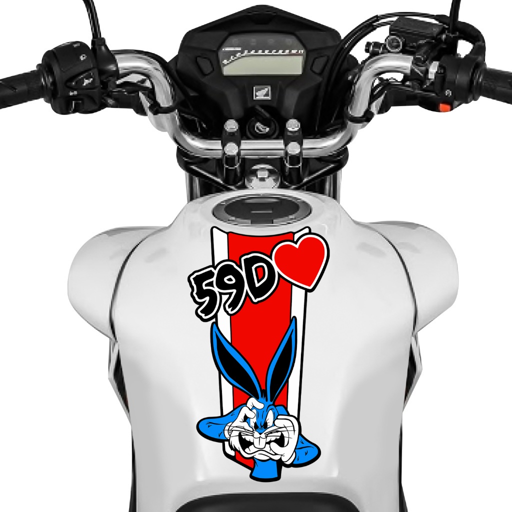 Adesivo Tanque de Moto 59D Coração Coelho Azul e Vermelho