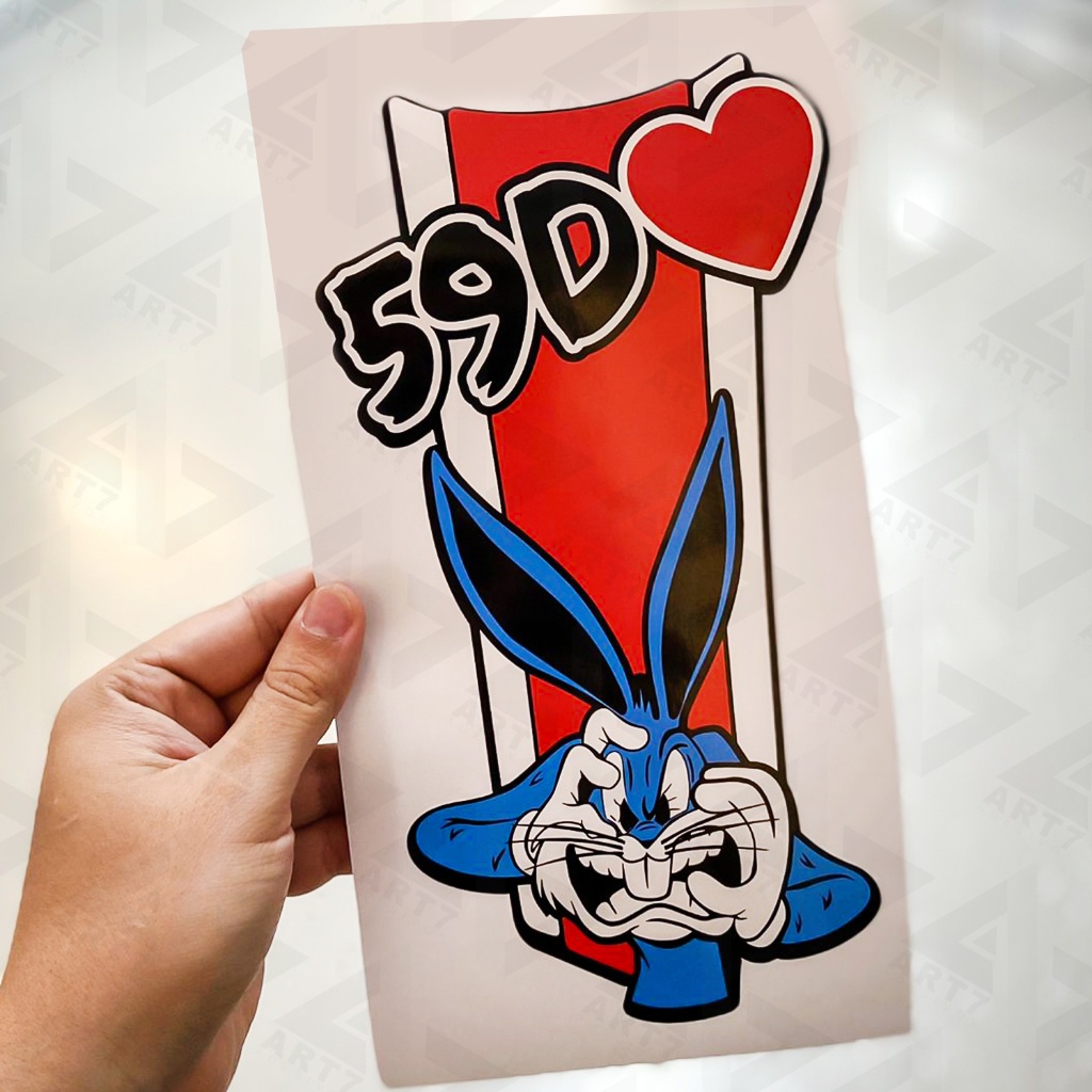 Adesivo Tanque de Moto 59D Coração Coelho Azul e Vermelho