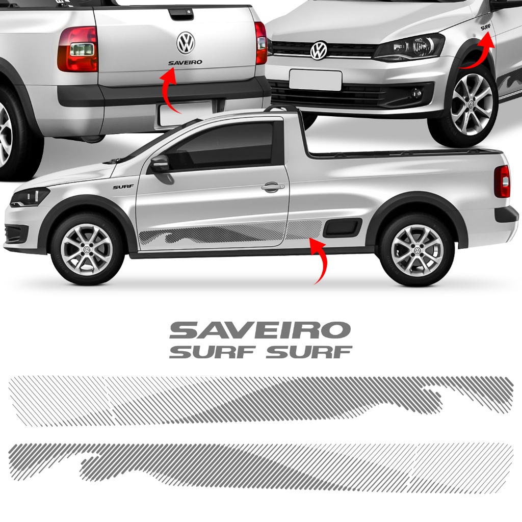 Kit Adesivo Vw Saveiro Surf G6 2015 2016 Faixa Lateral + Paralama + Tampa Traseira Grafite