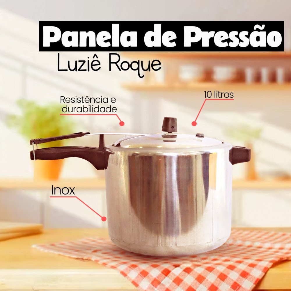 Panela de Pressão Alumínio Roque 10 4,5 2,5 Litros Antiaderente Cabo Ergonômico Prática Segura e Resistente 2,5l 4,5l 10l Feijoada Feijão Cozinha Útil Cozinhar