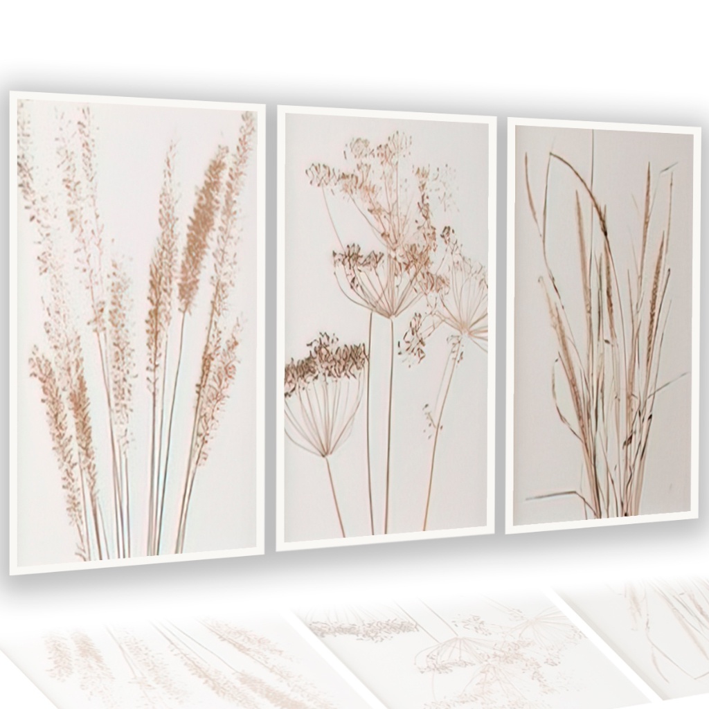 Quadros Decorativos Flores Minimalista Ramos Secos Clean Para Sala Quarto Moderno