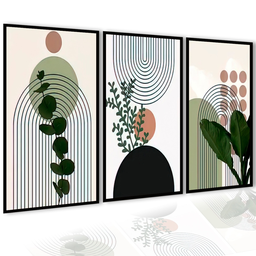 Quadros Decorativos Para Sala Folhagem Neutras Folhas Coloridas Moldura Luxo