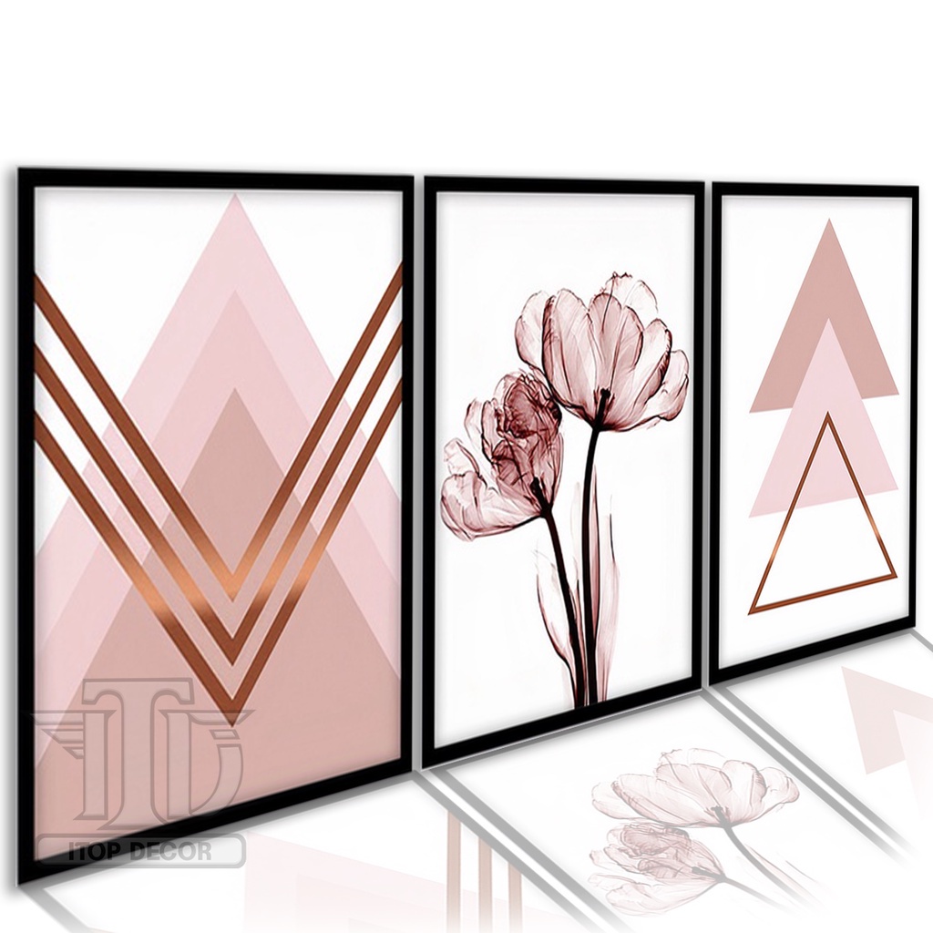 Conjunto kit 6 quadros decorativos rose feminino floral quarto