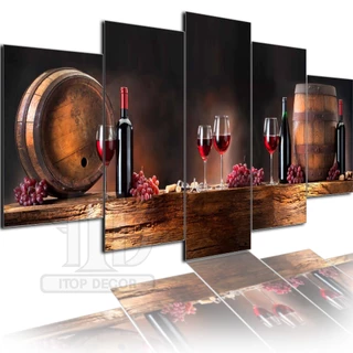 Quadros Decorativos Mosaico 5 Peças Imagem Taça De Vinho Sala Cozinha