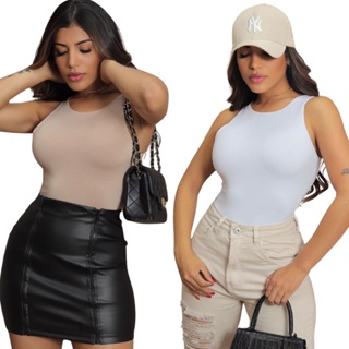 KIT 2 Body Suplex Feminino Premium Regata Lisa Blusinha Básica Forro Duplo Bory