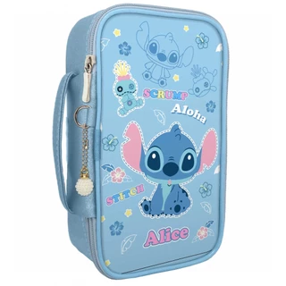 Estojo 50 pens box grande stitch personalizado escolar 22 elasticos canetas