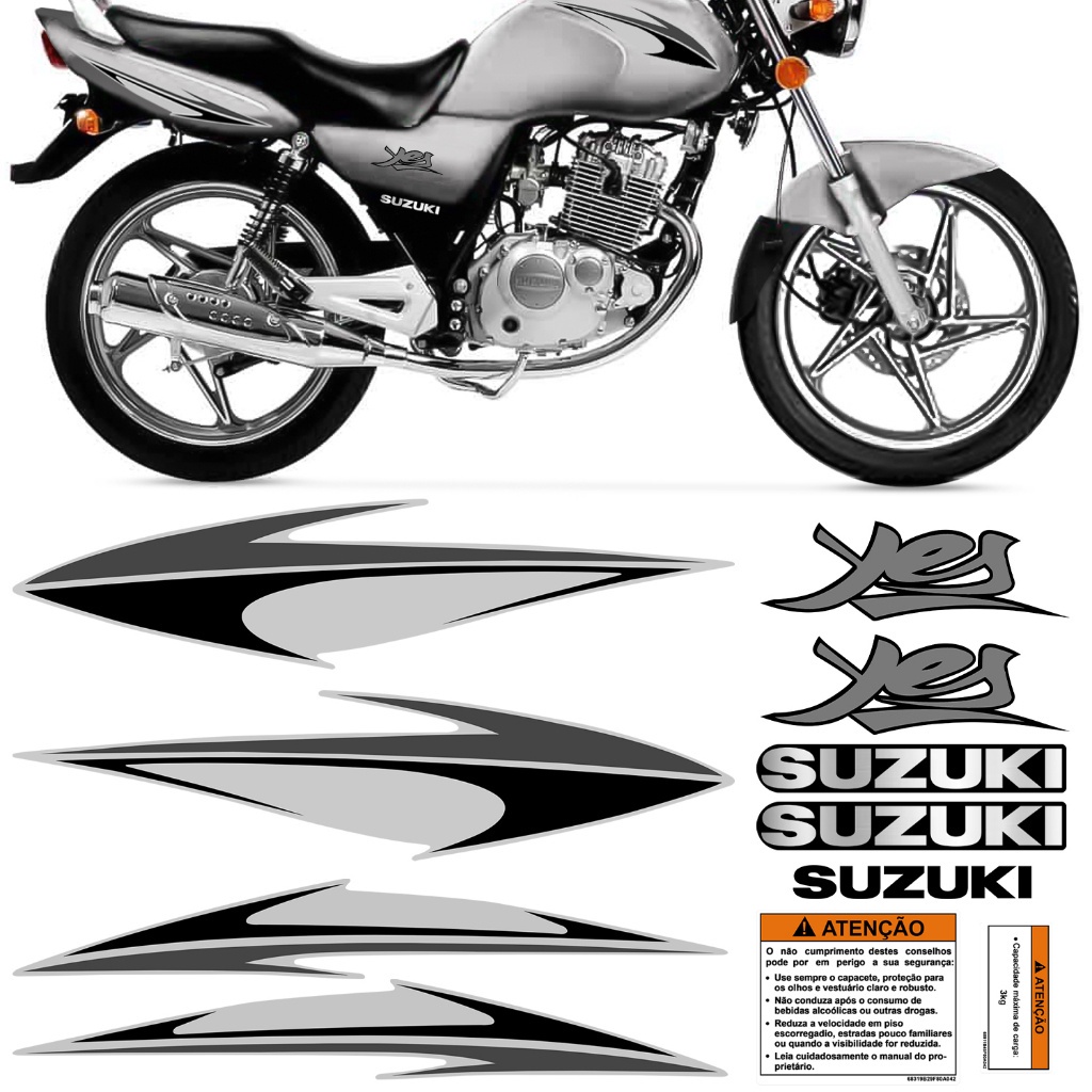 Kit Adesivo Moto Suzuki Yes 125 2008 Prata Faixa Etiqueta
