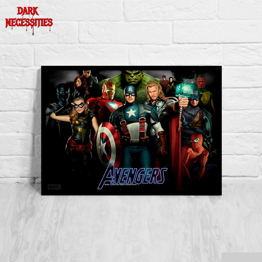 Quadro Grande Os Vingadores Marvel A3 com Modura e Vidro - Modelo 02
