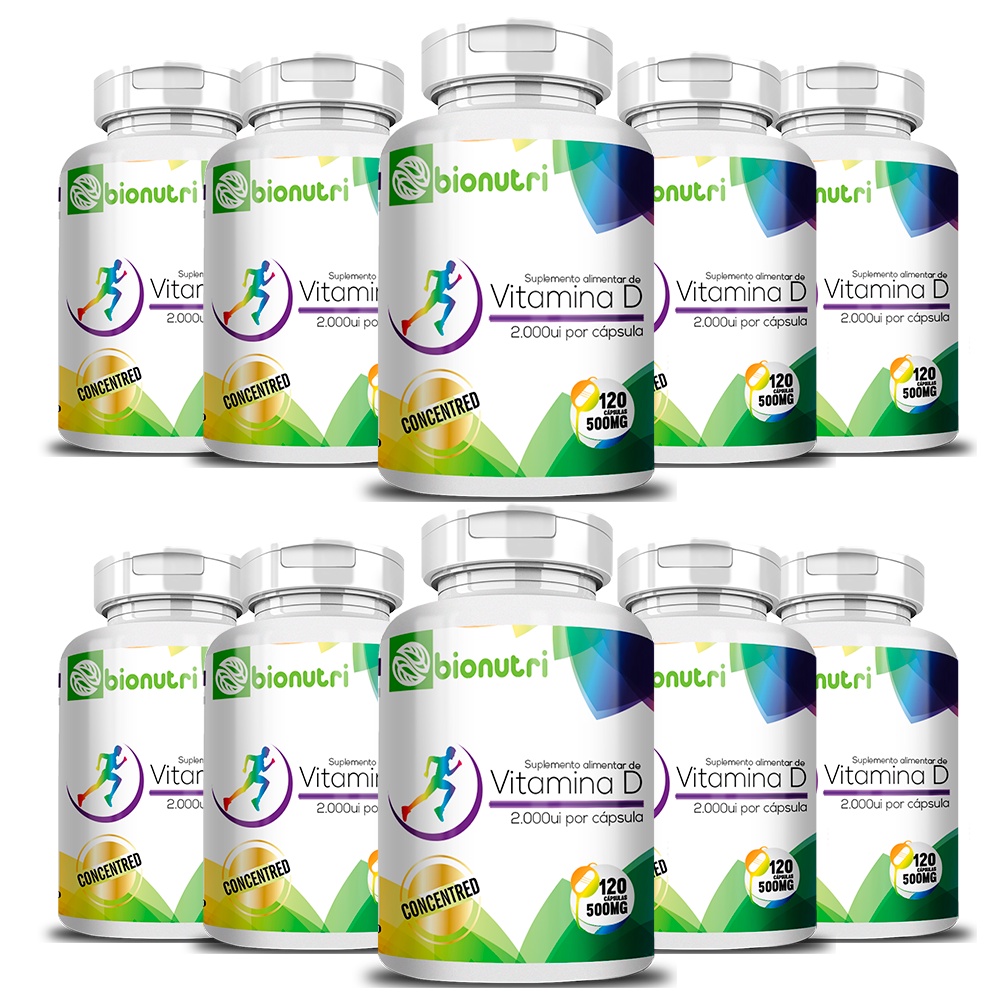 Kit 10X Vitamina D 2000Ui 120 Caps 500 Mg