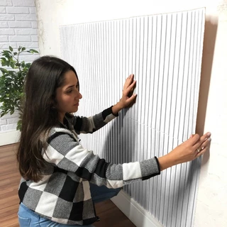 Painel Ripado Pvc Branco Placa Decorativa 3D 50x50cm