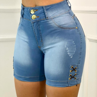 Short Feminino Jeans c/ Ilhós Ciclista Claro, SHOPPIWEB