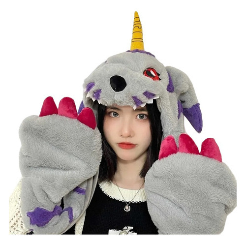Gorro De Pelúcia Macio Digimon Gabumon Inverno Unissex Geek Nerd Otaku