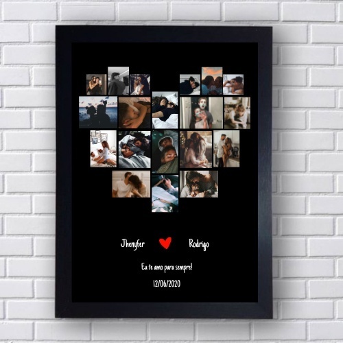 Quadro personalizado namoro casal com formato de coração Moldura e Acetato A4