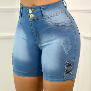 Short Feminino Jeans c/ Ilhós Ciclista Claro, Farias