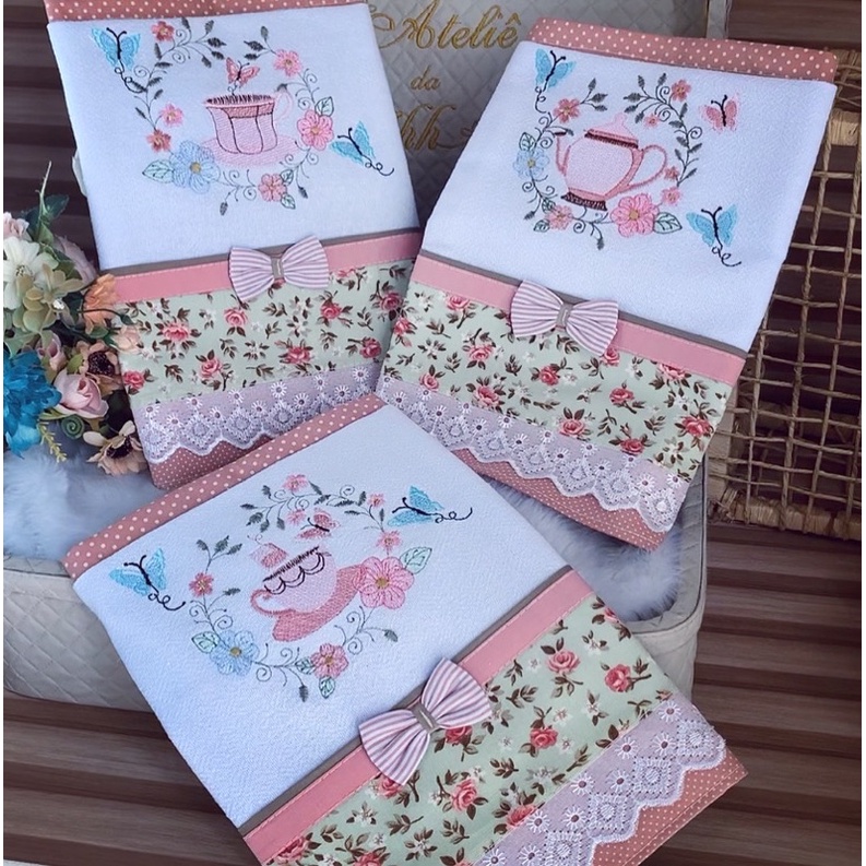 kit com 3 Panos de copa de Luxo