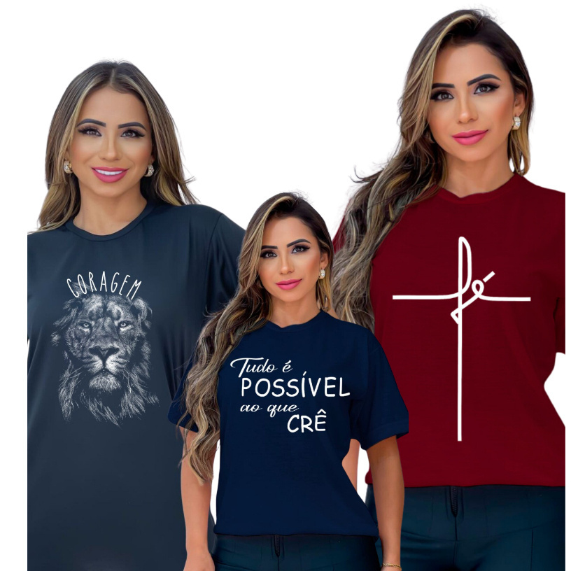 Kit Com 3 Blusas T-shirts Sortidas Moda Feminina Brás Atacado - Loja Via  Brás