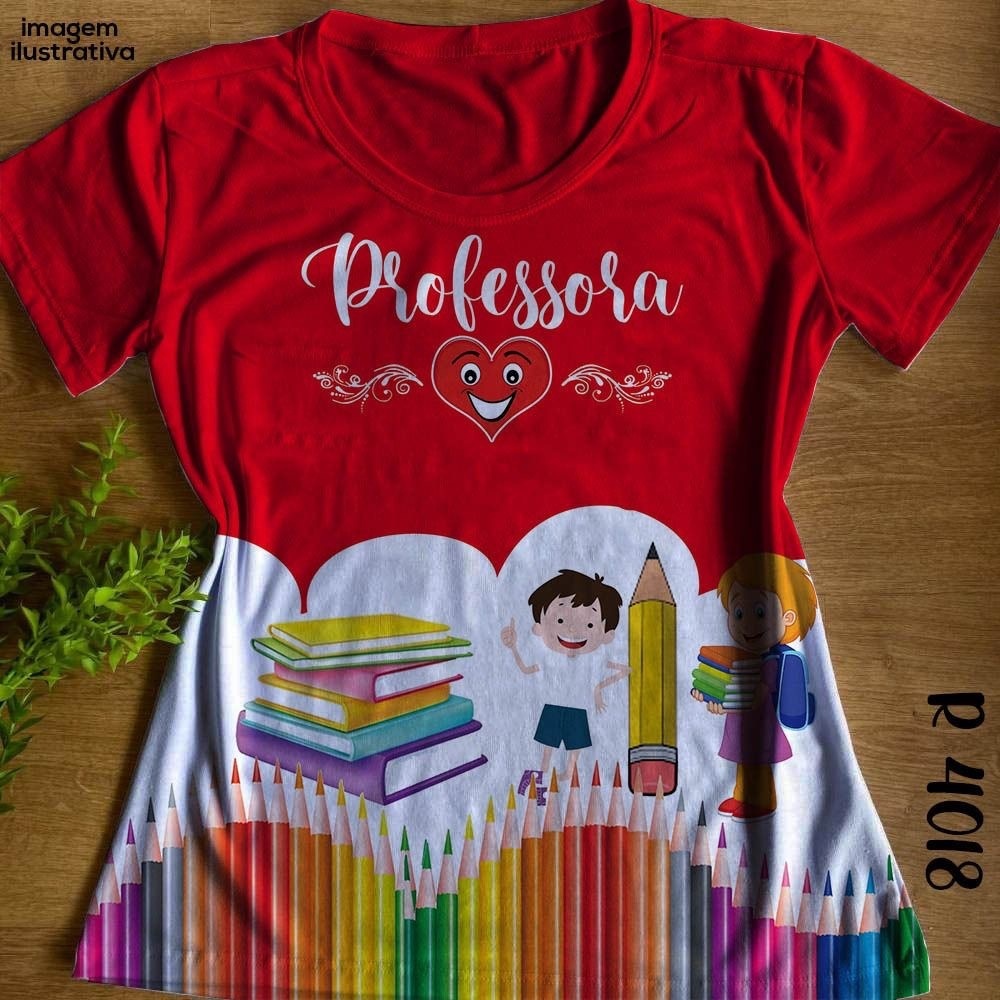 T-shirt Blusa Infantil Professora Educação Vermelha