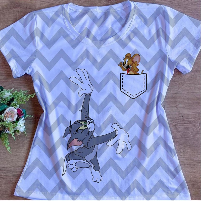 Blusa Feminina Baby Look Feminina Tom e Jerry