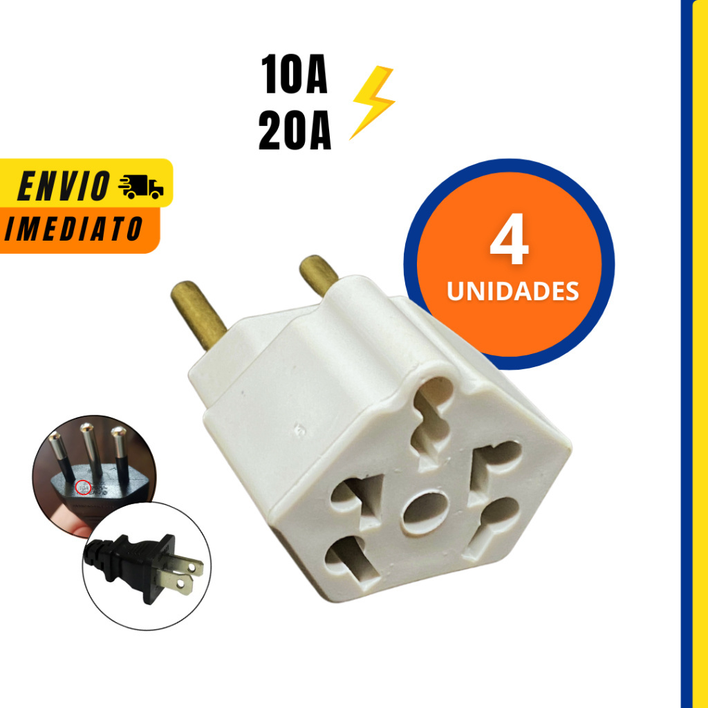 KIT 4 Adaptador Tomada Benjamin 10a/20a bob Multiplo T Adaptador Tomada