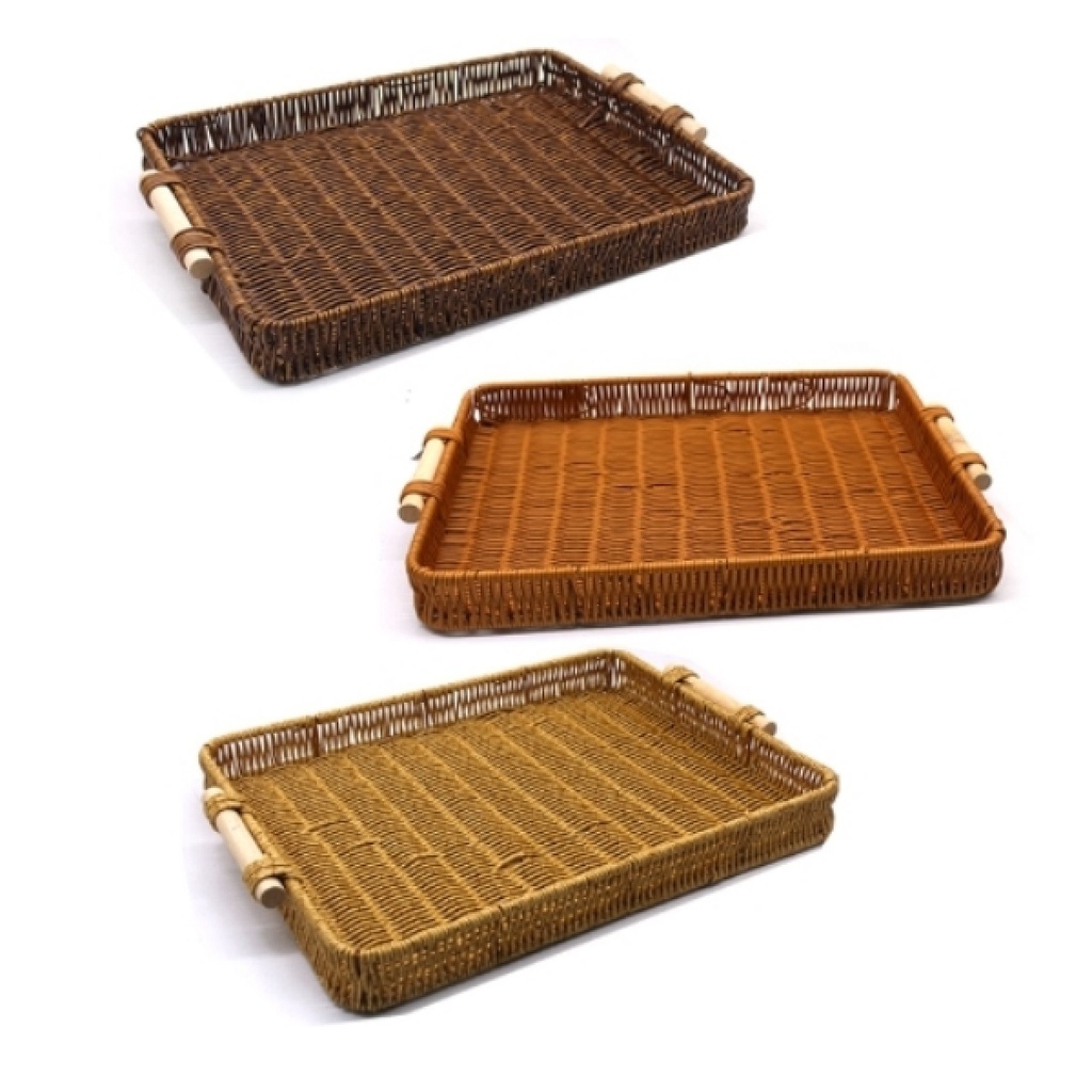 Bandeja Trançada Organizador Cesto Pão Vime Rattan com Alça