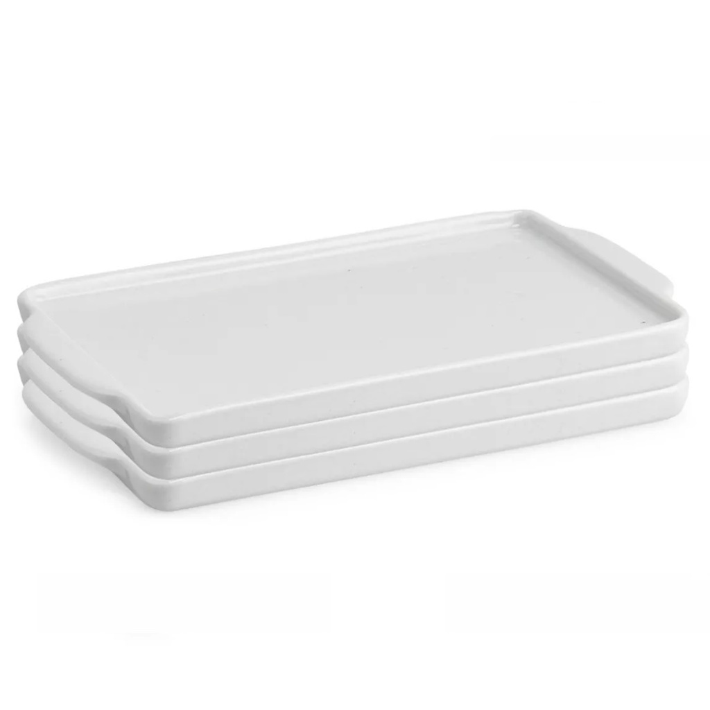 3 Bandejas Travessa Retangular com Alça em Melamina 21x14cm