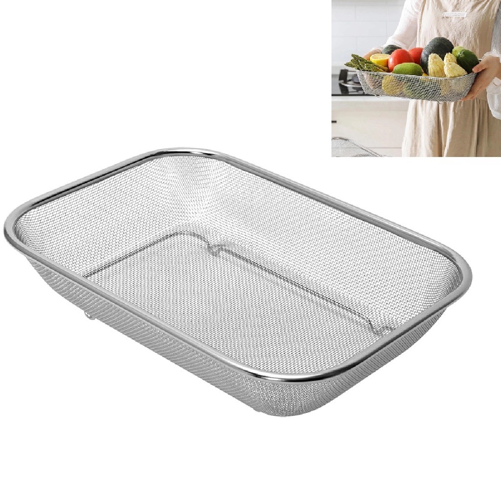 Escorredor Inox Retangular Bandeja Pote Frituras 29cm Porção
