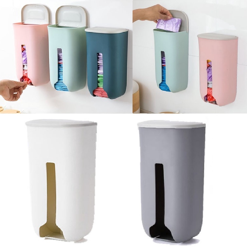 2 Organizador Sacolas Puxa Saco Kit Dispenser Adesivo Parede