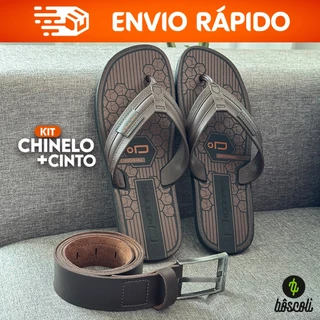 Kit Chinelo Danper + Cinto Ajustável Marrom Masculino Original + Nota Fiscal