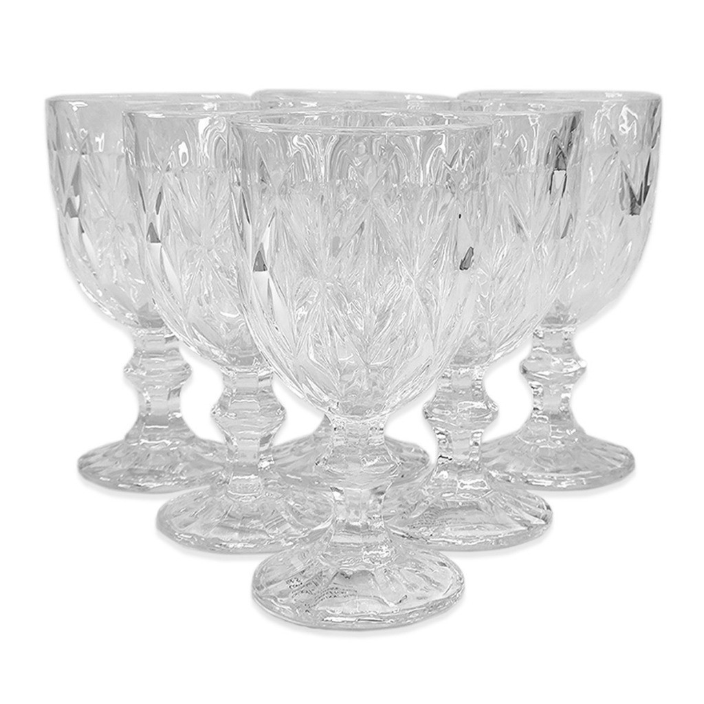 Jogo 6 Taças Vidro 260ml Diamante Transparente Vinho Vidro Água