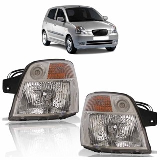 Farol Dianteiro Picanto 2005 2006 2007 2008 Máscara Cromada Lente Lisa Acrilico