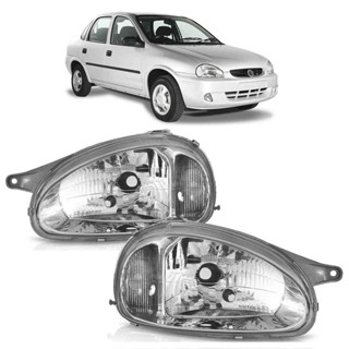 Farol Dianteiro Corsa 1994 1995 1996 1997 1998 1999 2000 2001 2002 Pickup Classic 2003 2004 2005 2006 2007 2008 2009 2010 2011 Carcaça Cinza Lente Lisa Vidro