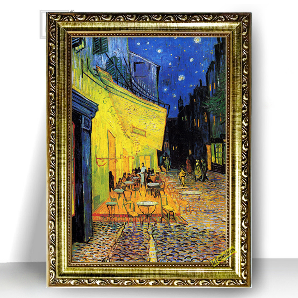 Quadro Moldura Dourada Terraço Do Cafe Van Gogh Tradicional 35x47cm