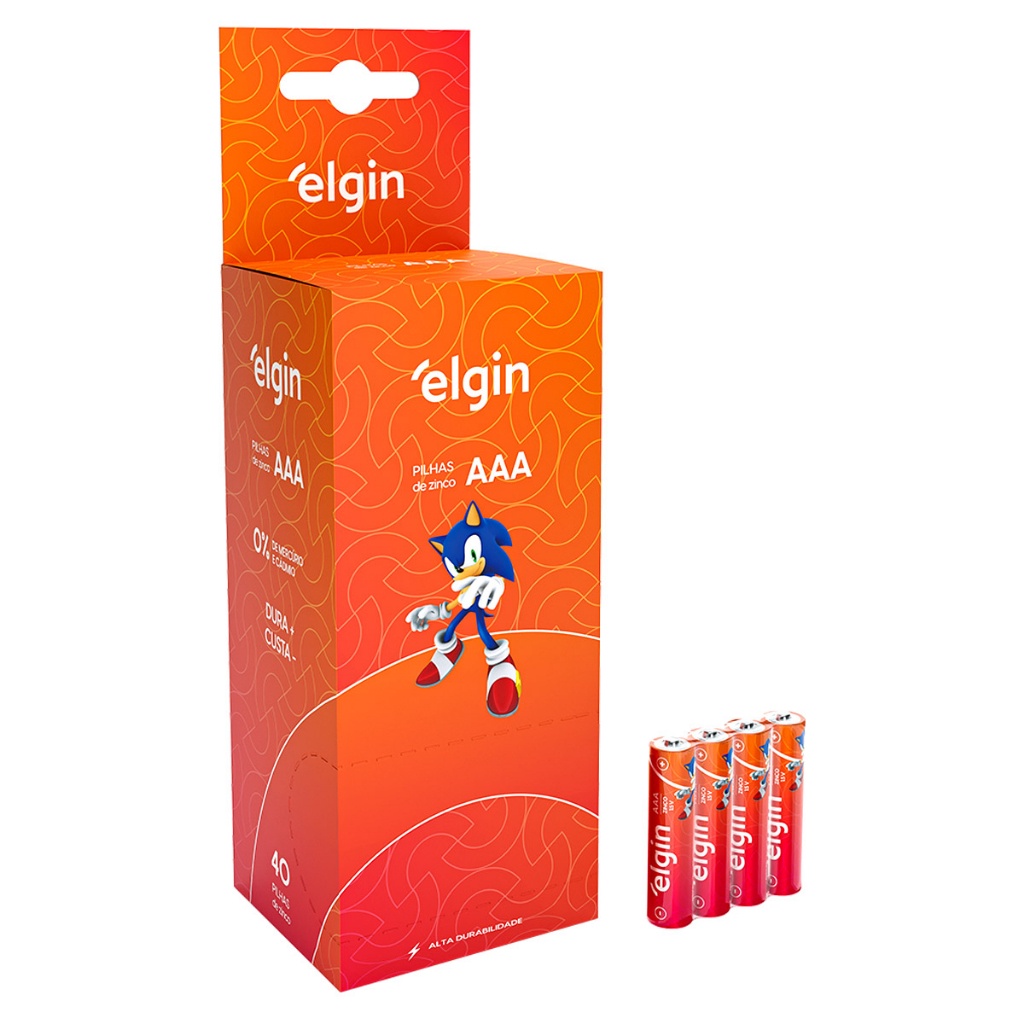 Caixa Com 40 Pilhas de Zinco - Carvão AA ou AAA Elgin R06P/R03