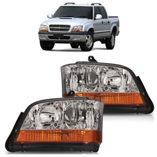 Farol Dianteiro S10 Blazer Pitbull 2001 2002 2003 2004 20005 2006 2007 2008 2009 2010 2011 Máscara Cromada Foco Duplo Lente Lisa Acrilico