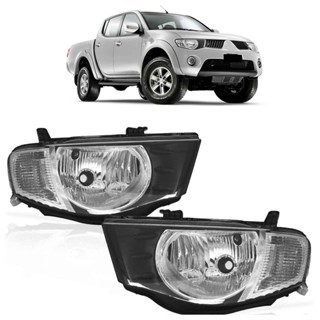 Farol L200 Triton 2008 2009 2010 2011 2012 Máscara Negra Foco Simples Lente Lisa Acrilico