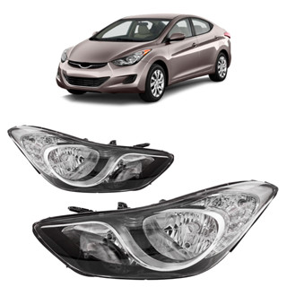 Farol Dianteiro Hyundai Elantra 2011 2012 2013 Máscara Negra Foco Duplo Lente Lisa Acrilico
