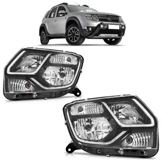 Farol Dianteiro Duster 2016 2017 2018 Máscara Negra Foco Duplo